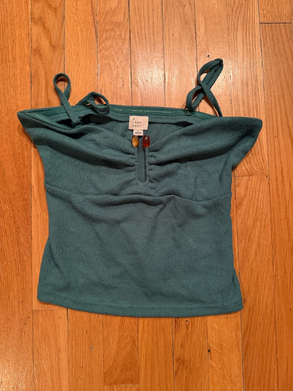 a new day Teal Ribbed Tank Top with Bead Accents